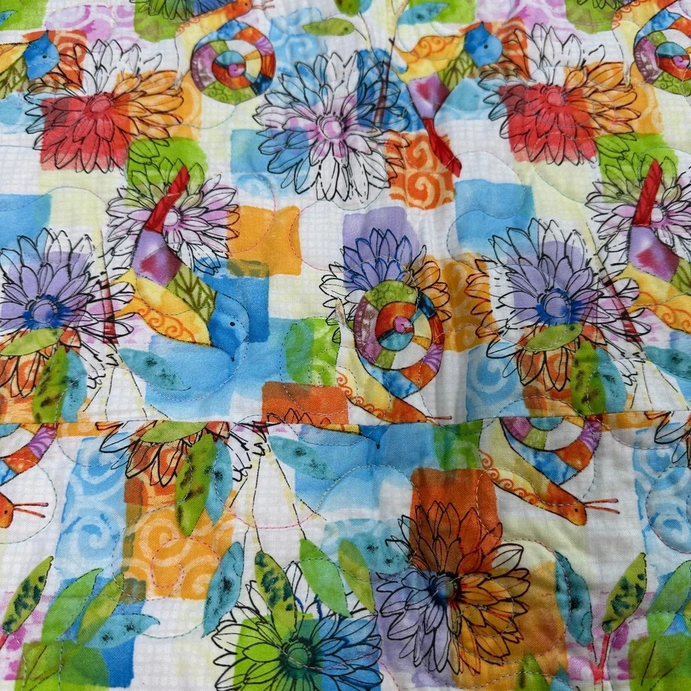 Quilt OS Patchwork Multi Color Snail Bird Sunflower Graphic Lap